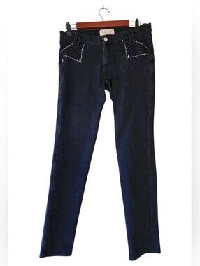 Beverly Jeans Black Rhinestone "Y" Pocket Skinny Jeans - Size 7